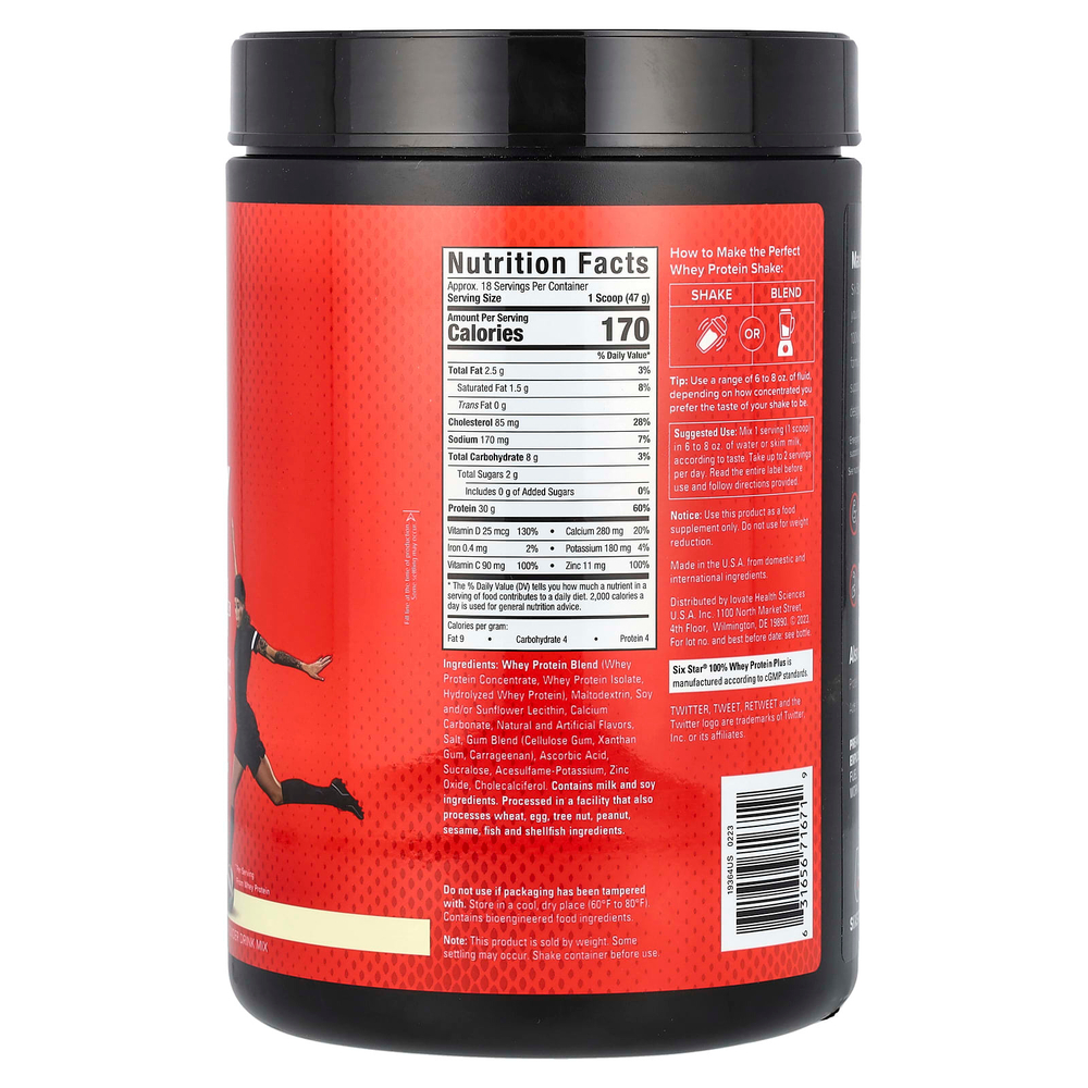 SIXSTAR, 100% Whey Protein Plus, сывороточный протеин, со вкусом ванильного крема, 821 г (1,81 фунта)