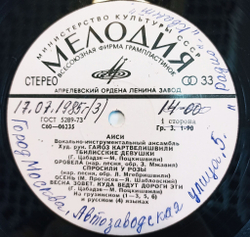 Винтажная виниловая пластинка LP ВИА Аиси (СССР 1975 )