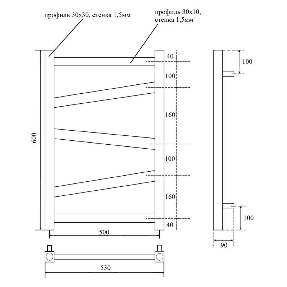 Полотенцесушитель водяной Point Феникс PN15156B П5 500x600, черный