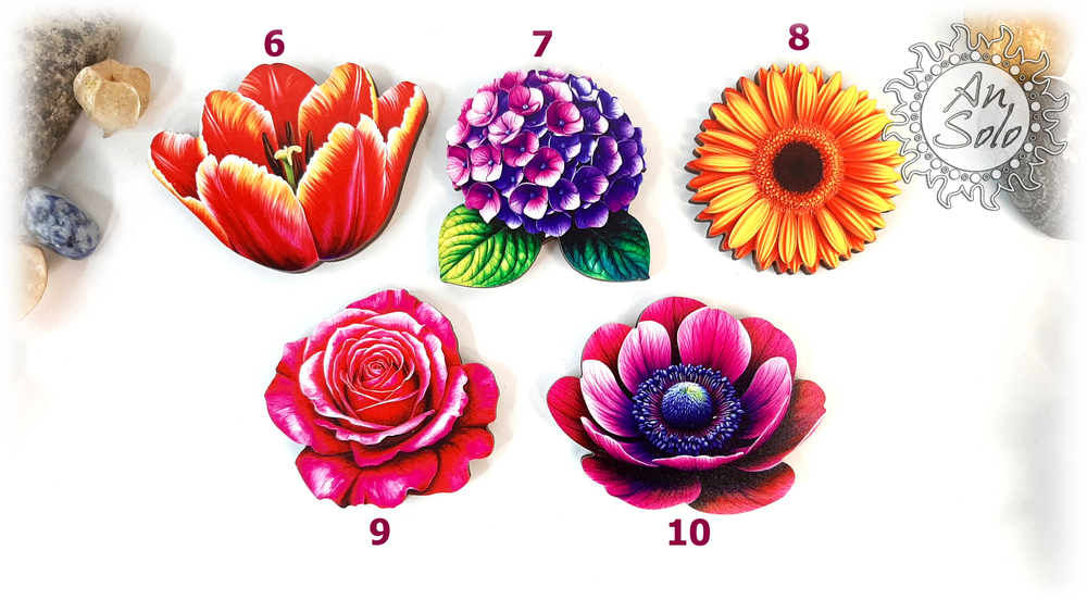 Магниты серия "Цветочная симфония" из кедра в ассортименте 2 часть