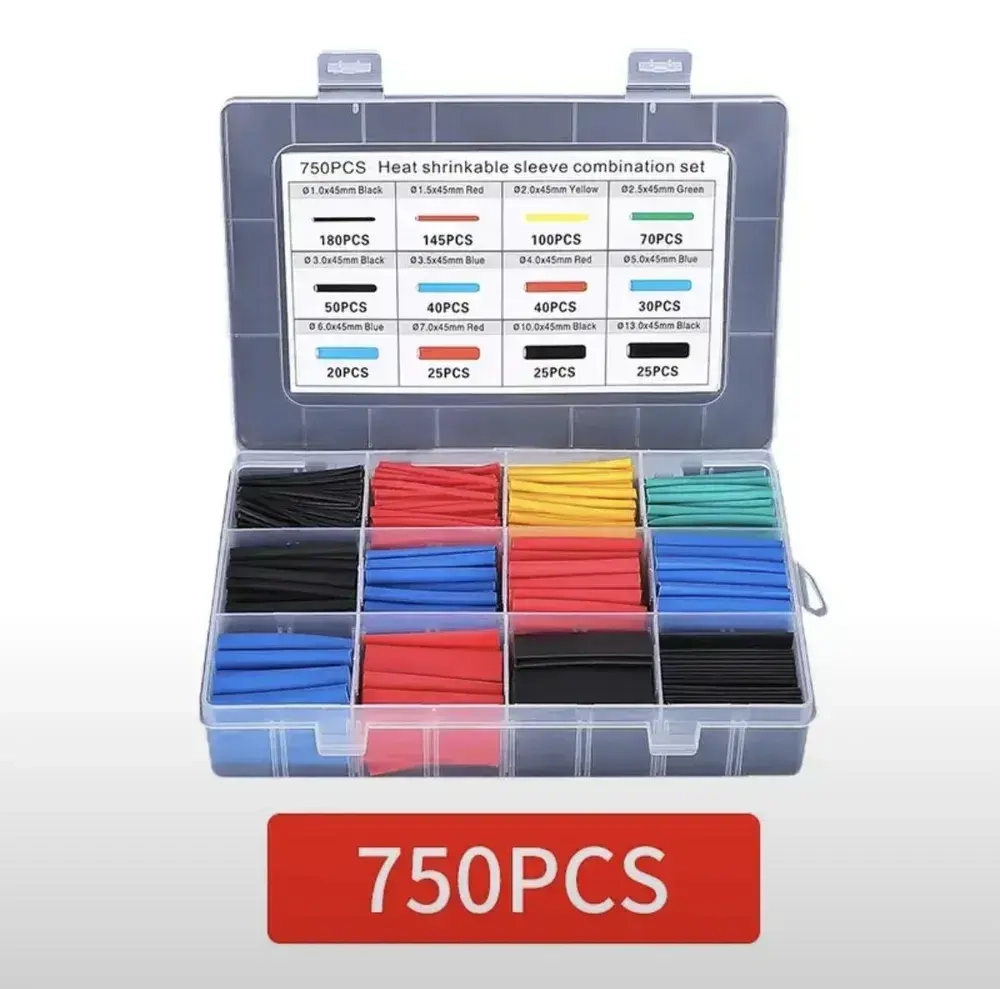 Набор термоусадочных трубок - 750 штук в пластиковом боксе. Термоусадка 1:2