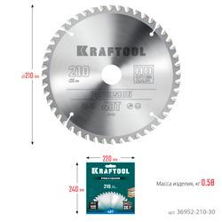 KRAFTOOL Precision, 210 х 30 мм, 48Т, пильный диск по дереву (36952-210-30)
