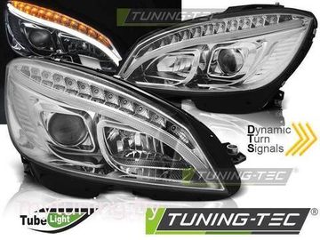 Передние фары Tube Light для Mercedes C-Class W204 (07-10) Dynamic Chrome W222 Look