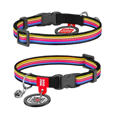 Ошейник для собак нейлоновый WAUDOG Nylon c QR паспортом, рисунок "Линия 1", пластиковый фастекс, XS, Ш 10 мм, Дл 20-30 см