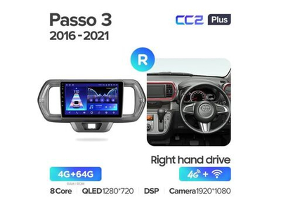 Магнитола Teyes CC2 Plus 4-64 Toyota Passo 3 2016 — 2021 (правый руль) 9.0"