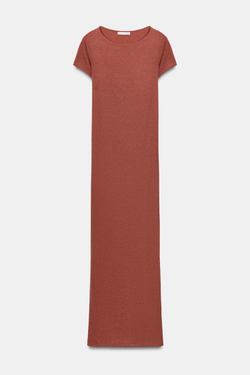 ZARA ДЛИННОЕ ПЛАТЬЕ С КОРОТКИМИ РУКАВАМИ, ОРАНЖЕВЫЙ