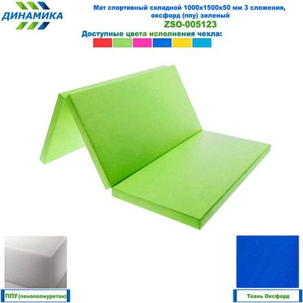 Мат спортивный складной 1000х1500х50 мм 3 сложения, оксфорд (ппу) зеленый
