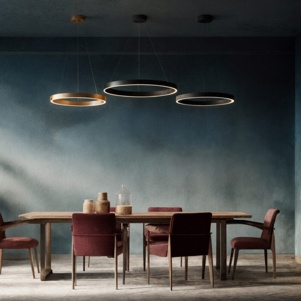 Светильник подвесной RAYDIA, 60 Вт, 3000–4000К, ?800?1500 мм, металл+акрил, матовое золото, свет вверх/вниз