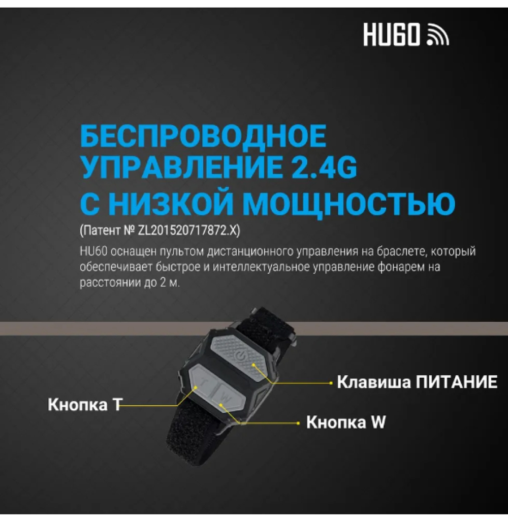 Фонарь налобный Nitecore HU60 1600 люмен с пультом дистанционного управления