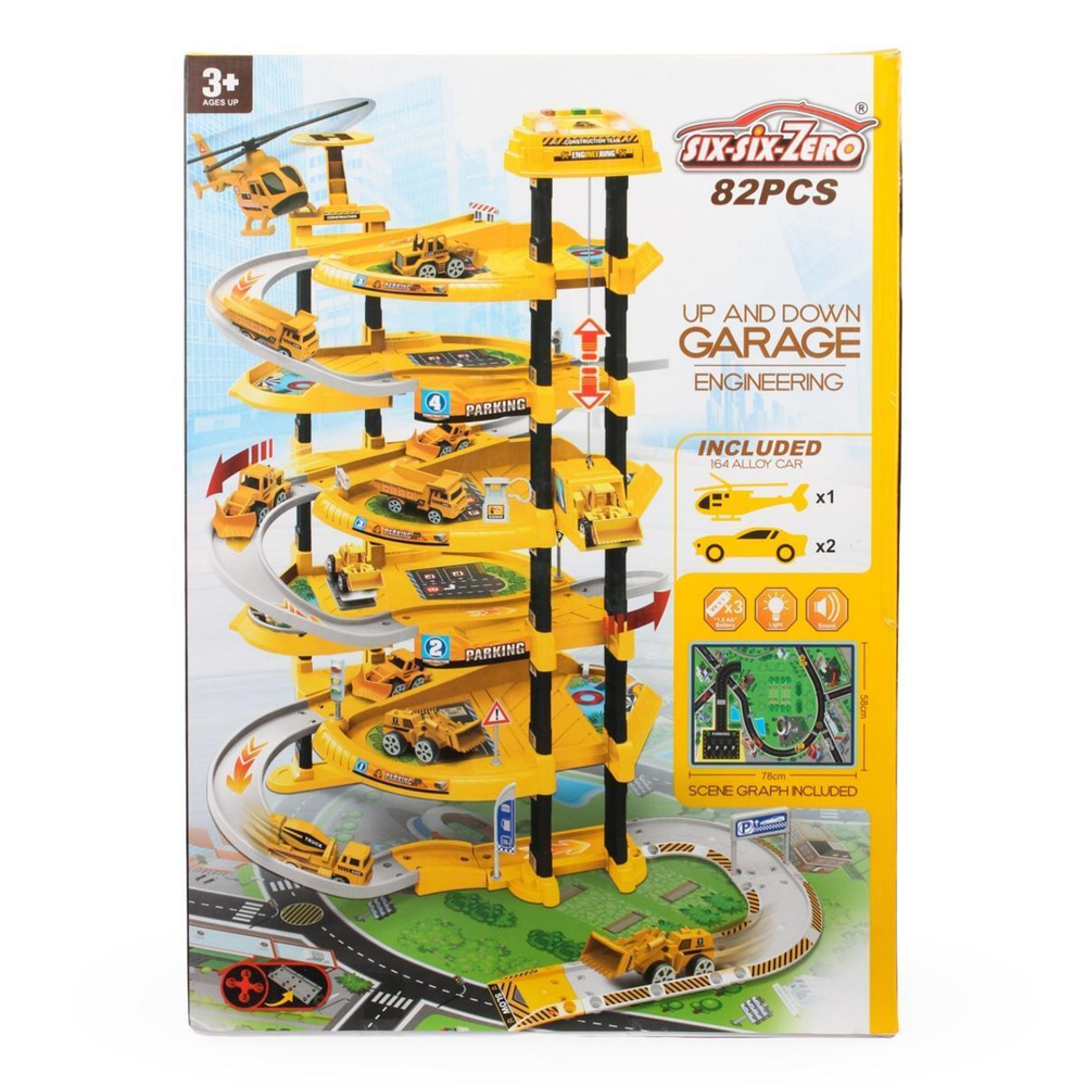 Набор "Паркинг" парковка многоуровневая, 82 дет., в комп. машинки, вертолет, свет/звук. эффекты,
