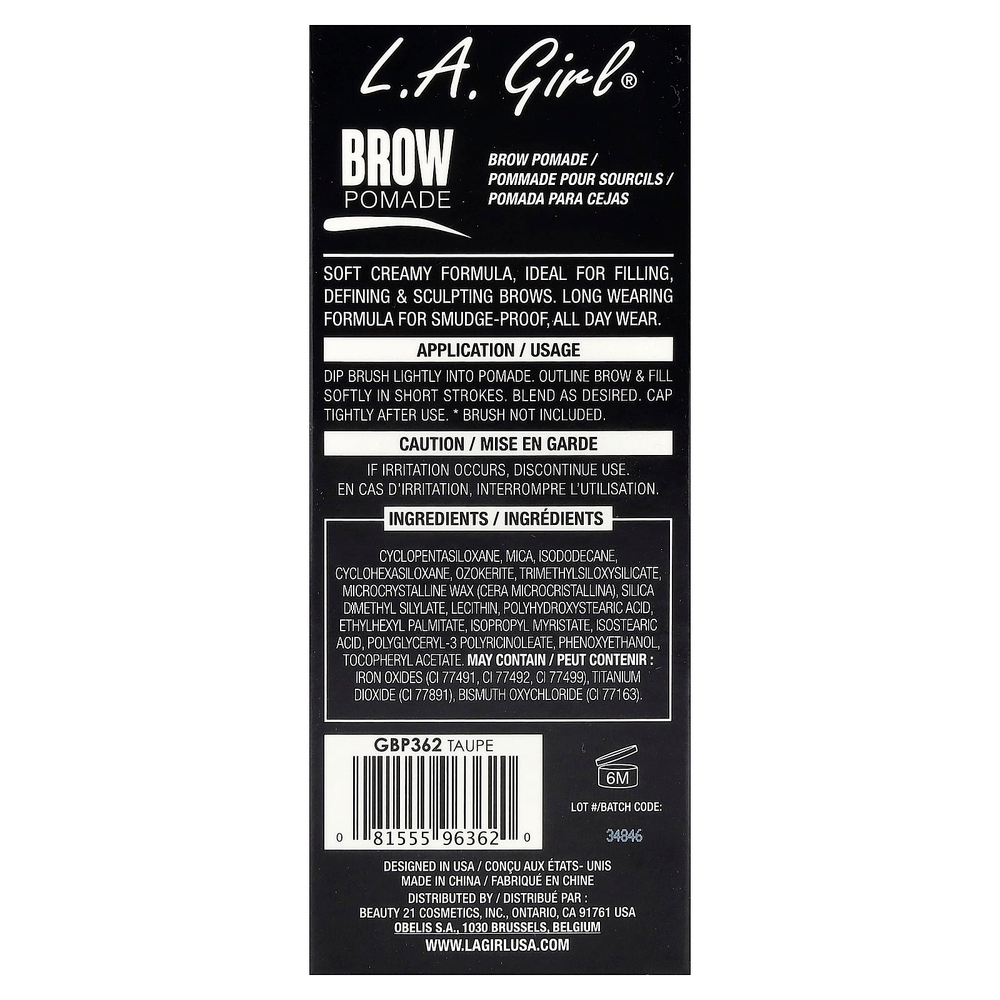 L.A. Girl, помада для бровей, GBP362 Taupe, 3 г (0,11 унции)