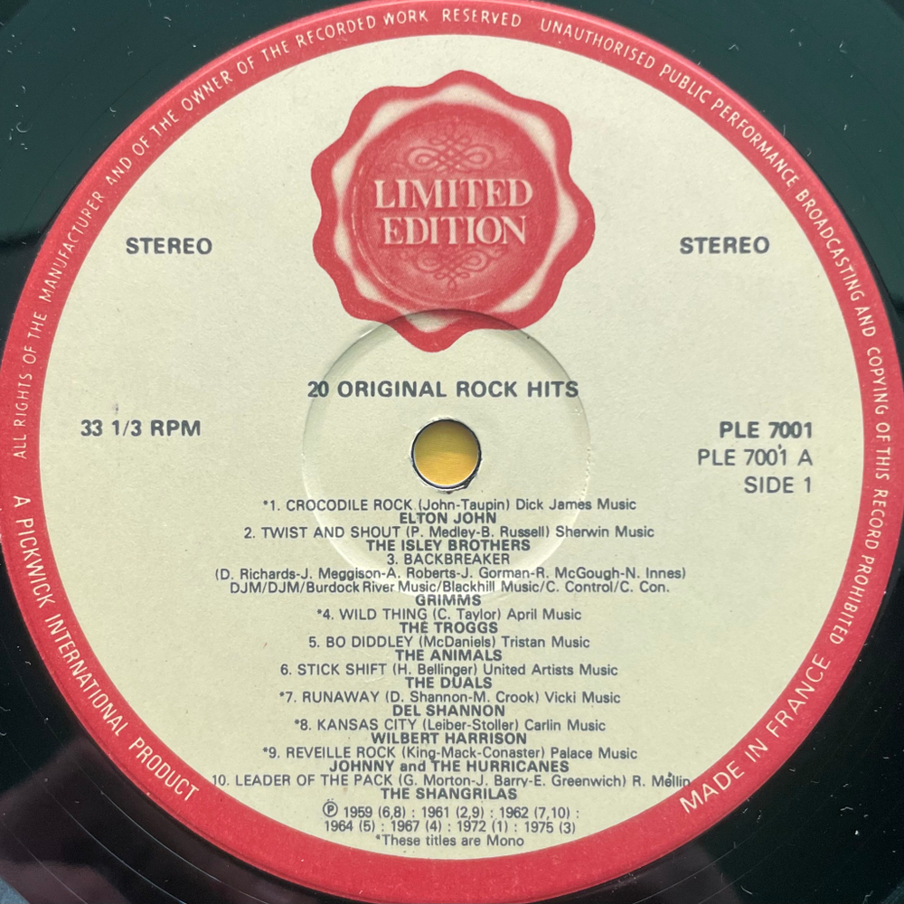 Сборник 20 Original Rock Hits (Франция 1976г.)