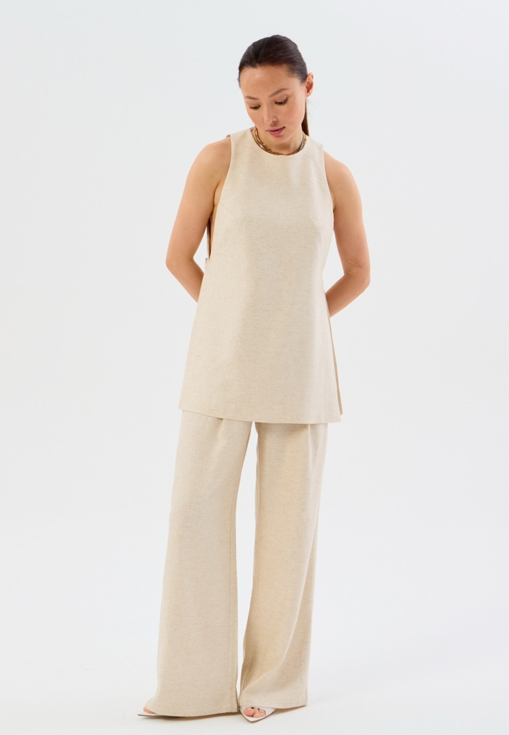 Брюки летние лен-вискоза бежевые