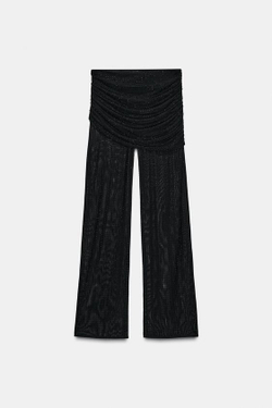 ZARA БРЮКИ ИЗ МЕРЦАЮЩЕГО ПРИСБОРЕННОГО ТЮЛЯ, ЧЕРНЫЙ