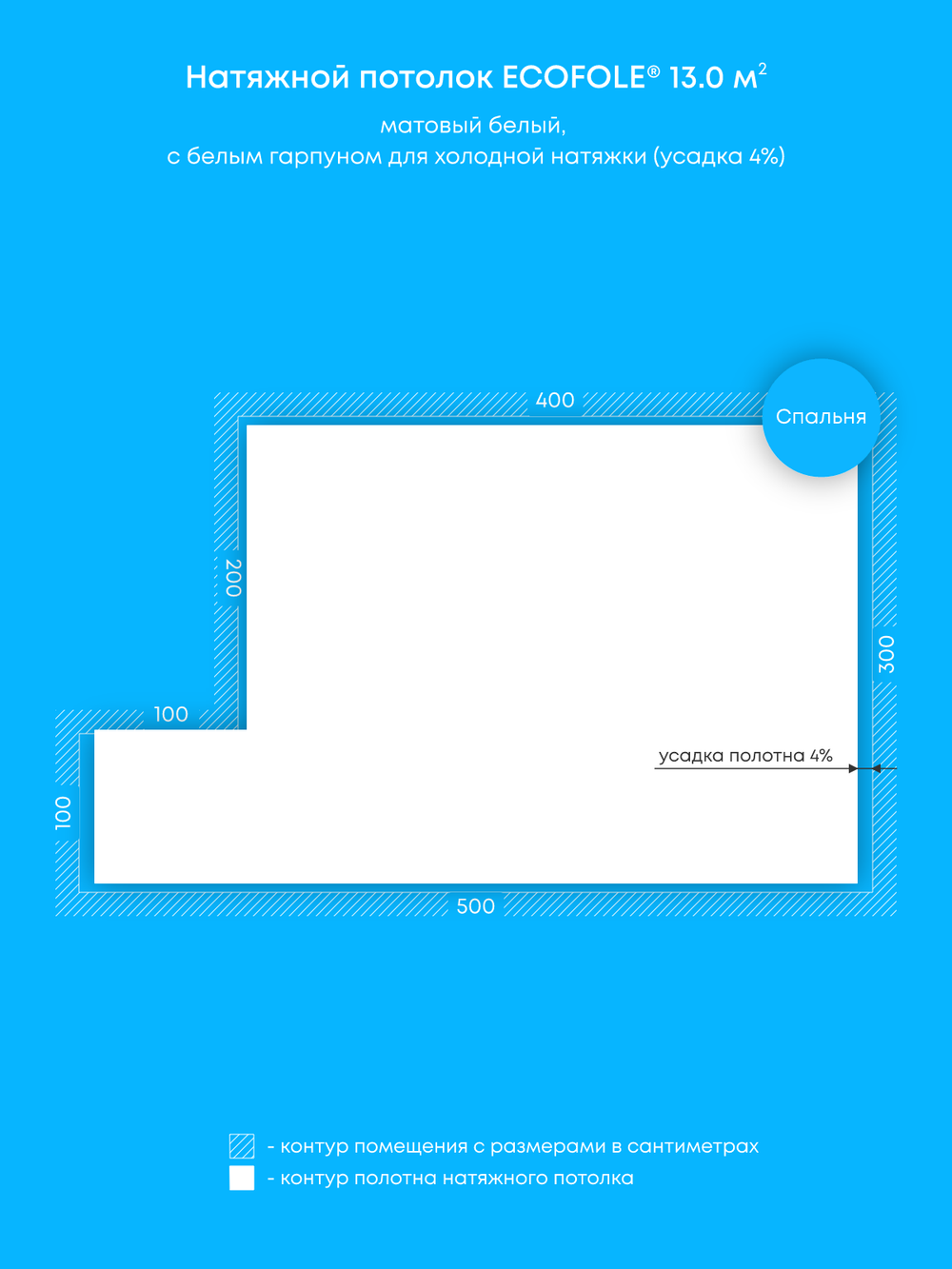 Матовый натяжной потолок 13 м2