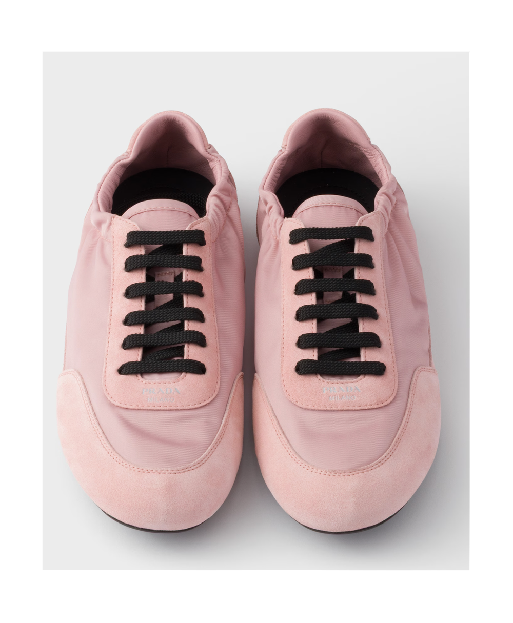 Женские кроссовки Prada Re-Nylon и замша, розовые