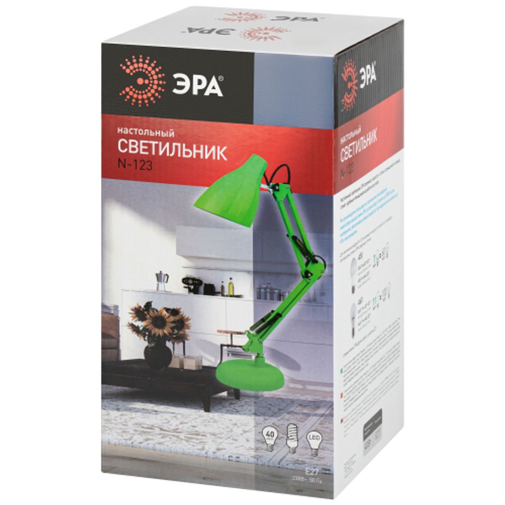 Настольный светильник ЭРА N-123-E27-40W-GR Е27 с основанием зеленый