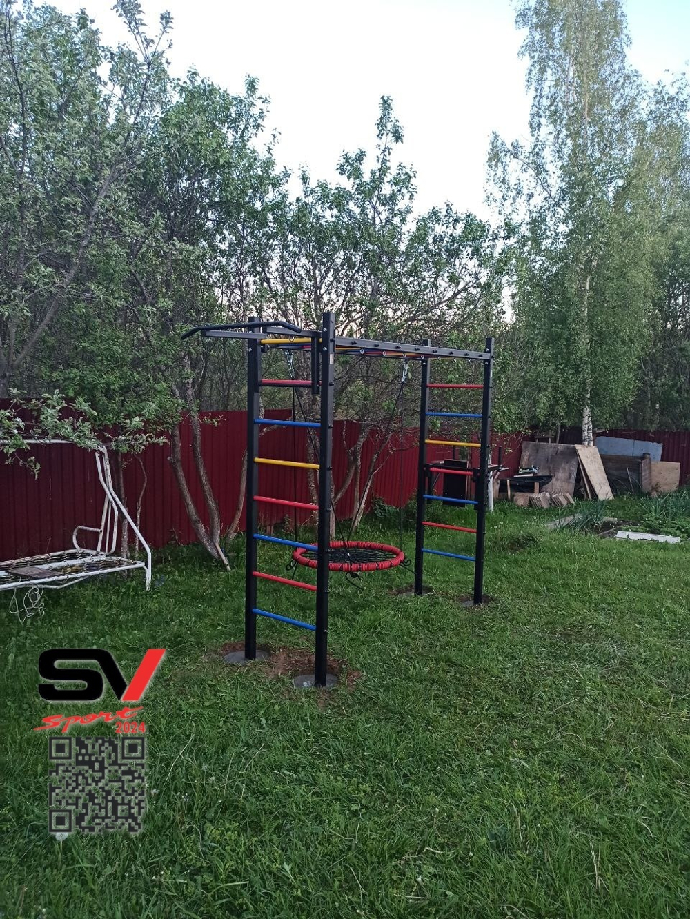 Монтаж уличной шведской стенки Sv Sport Рукоход (4 вертикальных столба)