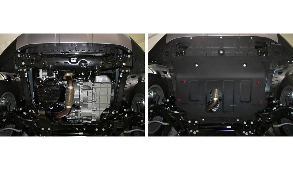 Защита картера и КПП АвтоБроня для Geely Atlas (V - 2.0; 2.4) 2018-н.в., штампованная, сталь 1.8 мм, с крепежом, 111.01914.1