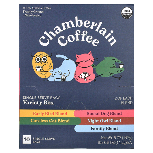 Chamberlain Coffee, Variety Box, 10 порционных пакетиков, 142 г (5 унций)