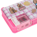 Пенал пластиковый "Капибара. С рыбой" с блестками, 2 отв., с точилкой