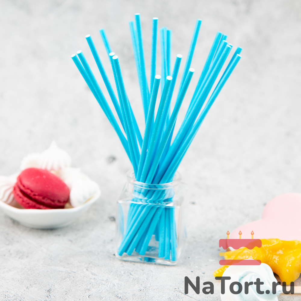 Палочки бумажные для Cake pops (голубые, 15 см, 100 шт)
