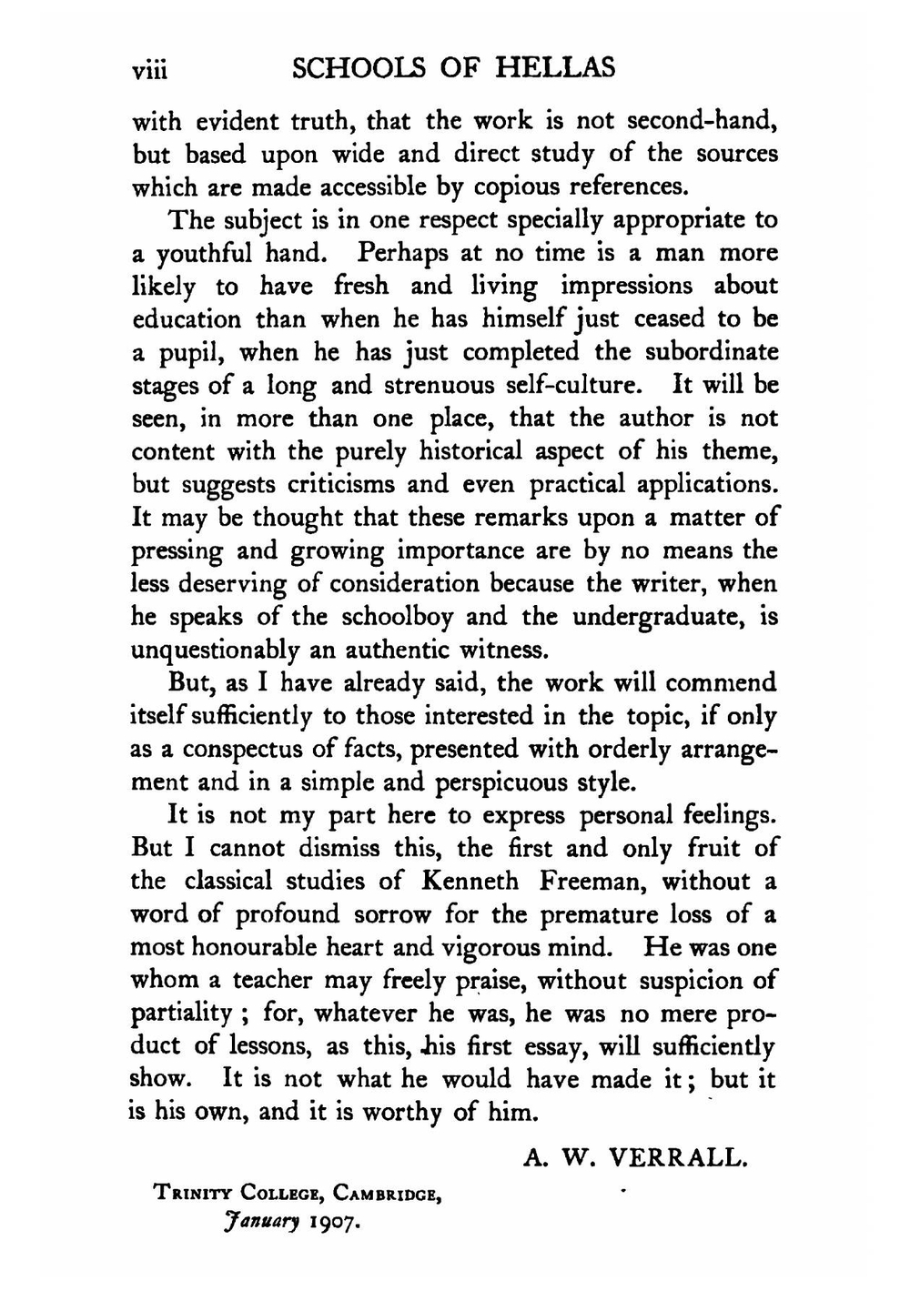 Schools of Hellas: an essay on the practice and theory of ancient Greek education from 600 to 300 B.C. Edited by M.J. Rendall, with a pref. by A.W. Verrall | Kenneth John Freeman