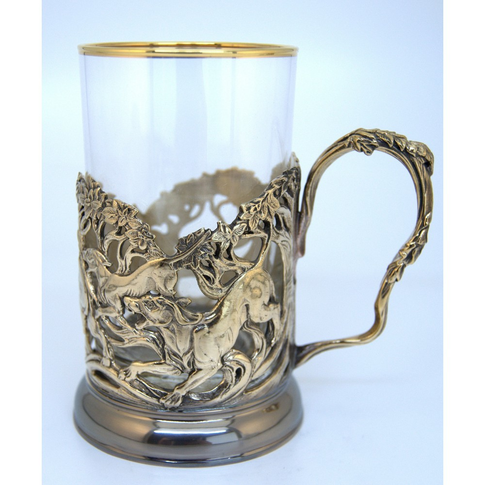 Подстаканник "Охота на Кабана" из латуни