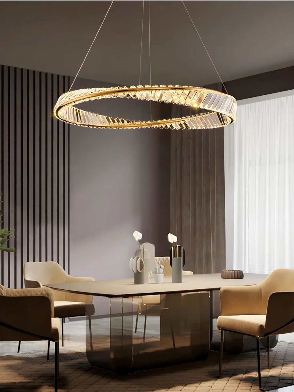 Люстра подвесная светодиодная Lanbos, LED 50 Вт, 60 см диаметр, золотая