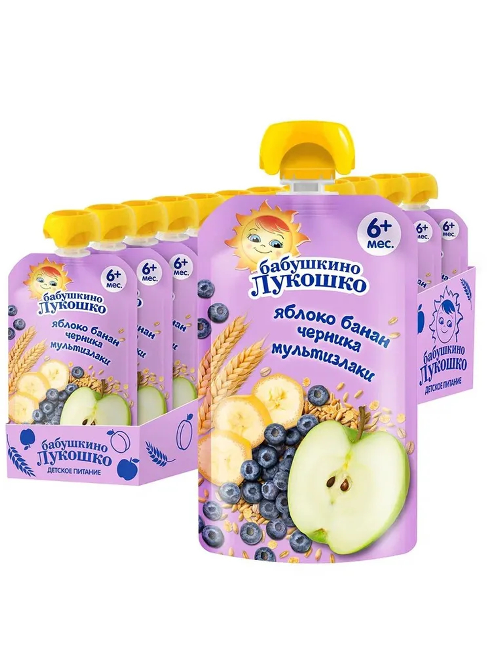 Пюре яблоко, банан и черника с мультизлаками мягкая упаковка ( 125 г ) "Бабушкино лукошко"