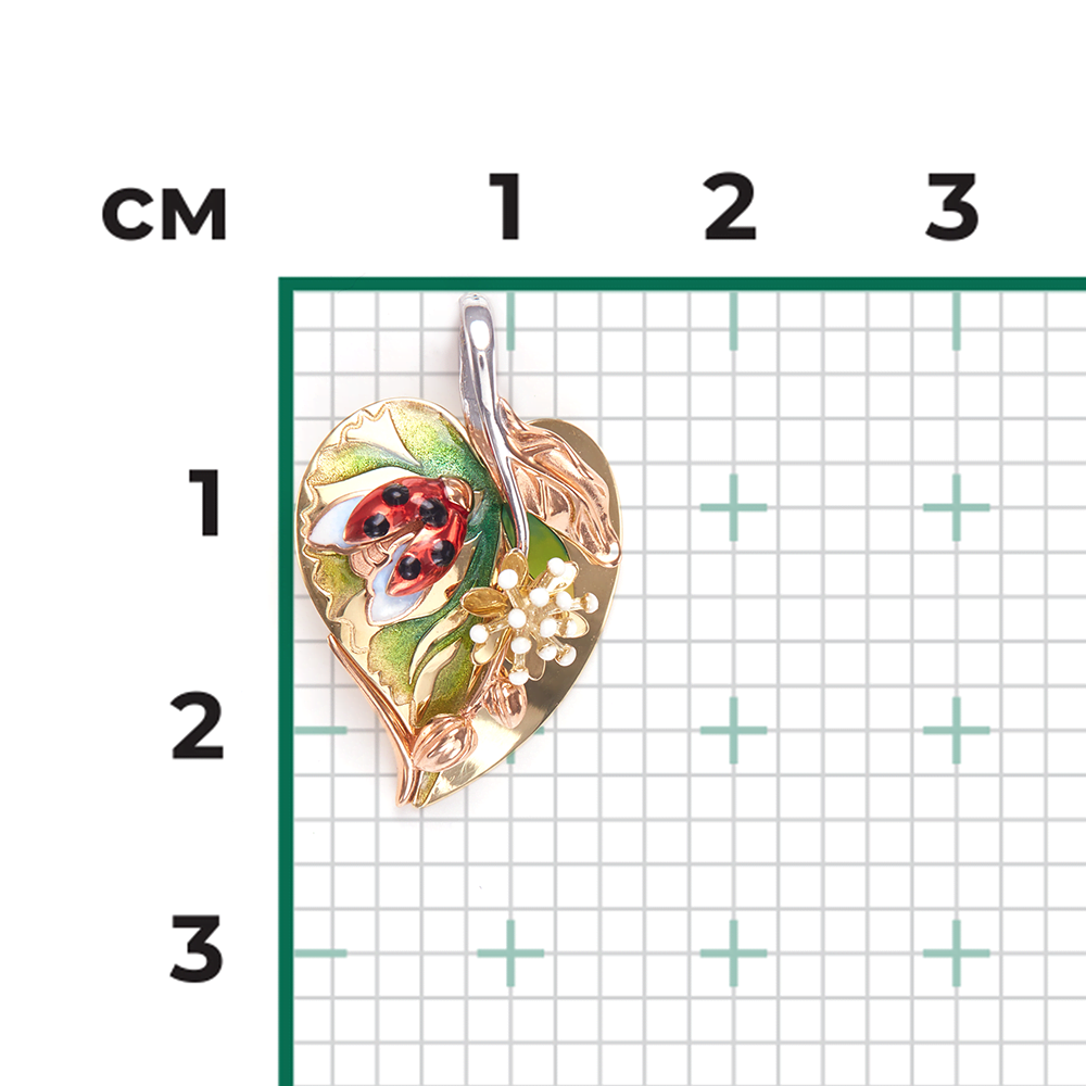 Подвеска «Цветущая липа» из комбинированного золота с эмалью