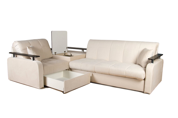 Диван угловой с Баром Денвер 1,4 - Velutto 17 бежевый/ коричневая накладка