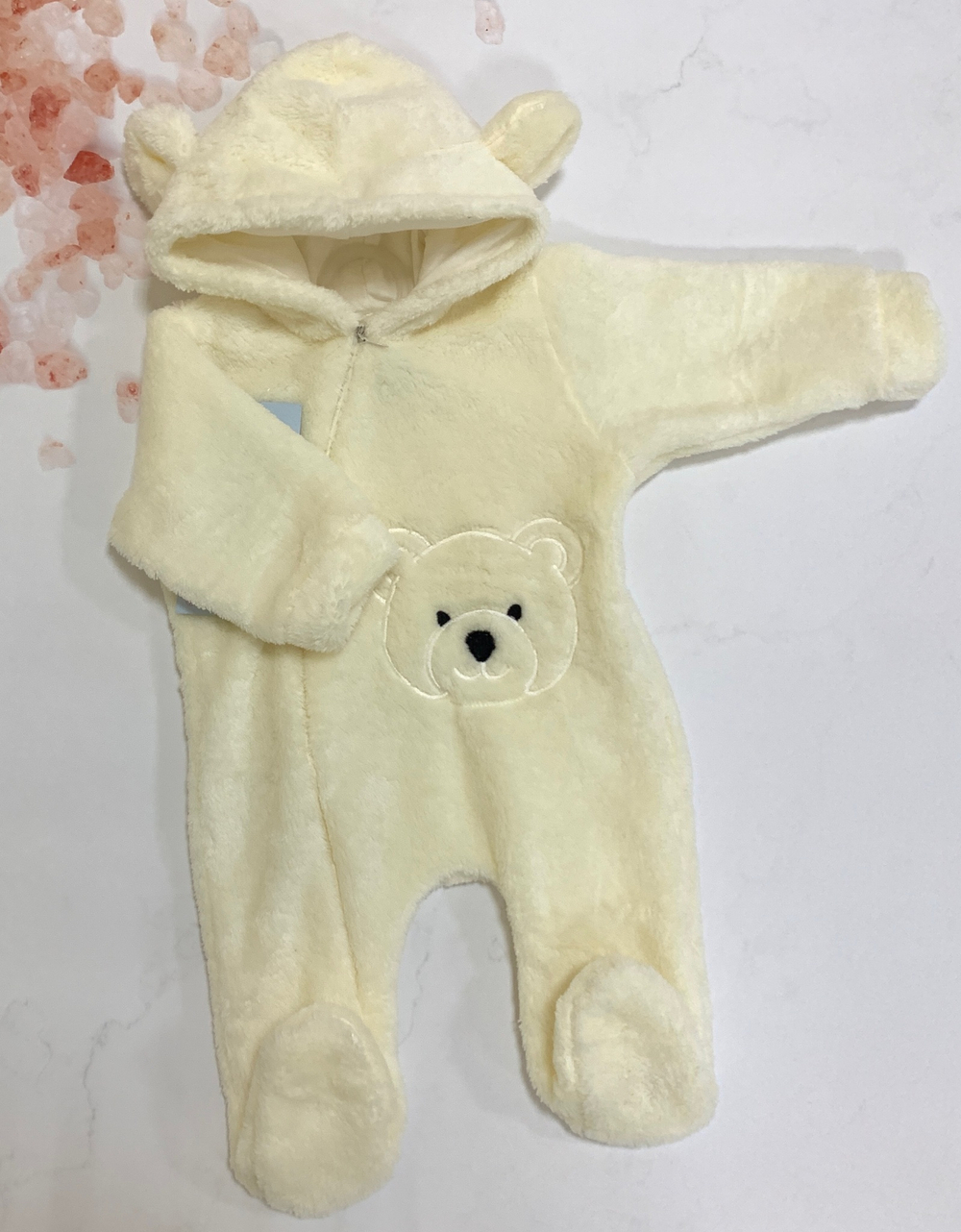 Комбинезон велюровый на молнии "Мишка" (закрытые ножки) (Цвет: Белый, Размер: 74)