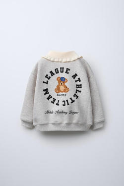 ZARA ТОЛСТОВКА С КОНТРАСТНЫМ ВОРОТНИКОМ, СЕРЫЙ С МЕЛАНЖЕВЫМ ЭФФЕКТОМ