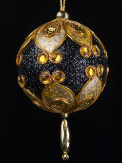 Шар с кисточкой 8х14см ChristmasDeLuxe черный с золотом