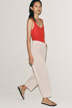 ZARA ЗАУЖЕННЫЕ ДЖИНСЫ СО СРЕДНЕЙ ПОСАДКОЙ — ZW COLLECTION, БЕЛЫЙ/РОЗОВЫЙ