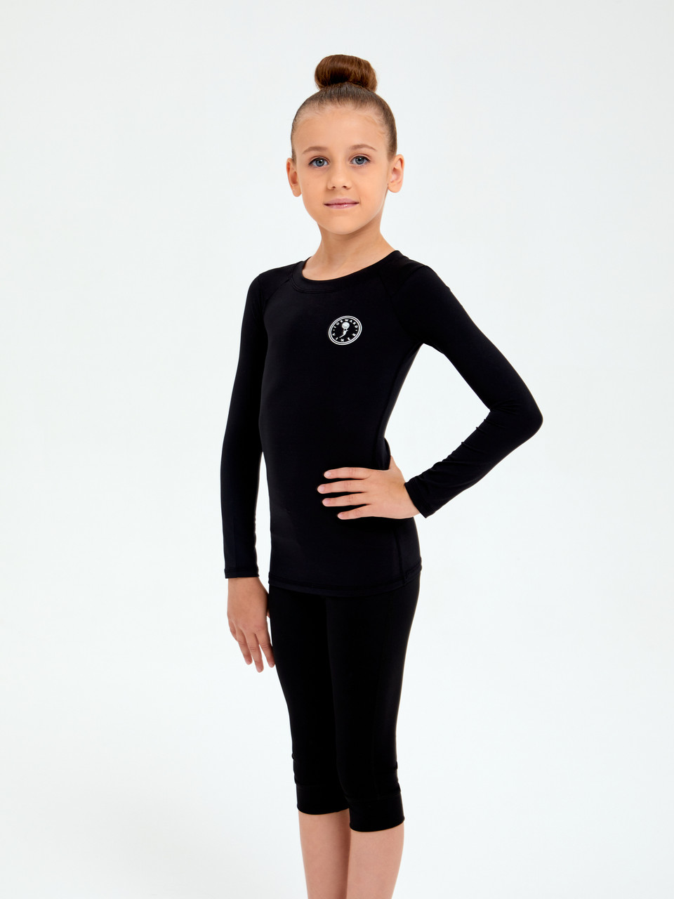 B14111V-BB232  Футболка с длинным рукавом спортивного назначения для занятий гимнастикой для девочек (черный)