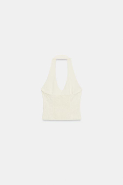 ZARA ТОП ИЗ ЖАККАРДА С ГОРЛОВИНОЙ ХАЛТЕР И НАВЕСНЫМИ ПЕТЛЯМИ, ЭКРЮ