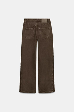 ZARA ДЖИНСЫ Z1975 LOOSE СО СРЕДНЕЙ ПОСАДКОЙ И ВСТАВКАМИ КРЮЧКОМ, КОРИЧНЕВЫЙ