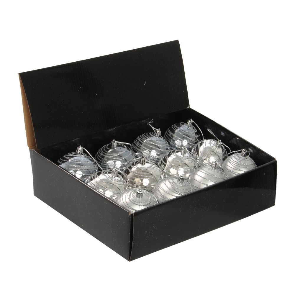 GAEM Набор из 12шт, Украшение новогоднее Шар "Спираль серебристая", D8 см, L35 W27 H9 см