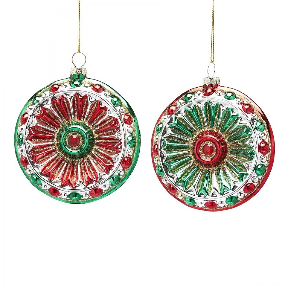 Игрушка Полусфера медальон красный, зеленый золотым узором, в ассортименте, стекло, D11 EDG