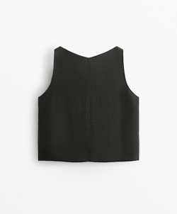 Oysho Топ из 100% льна с V-образным вырезом, антрацитовый