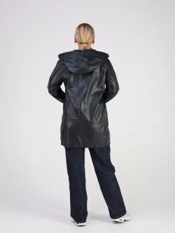 Кожаная куртка демисезонная с капюшоном длинная