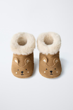 ZARA БОТИНКИ С ПОДКЛАДКОЙ И ДЕТАЛЬЮ В ФОРМЕ ЖИВОТНОГО, КОРИЧНЕВЫЙ