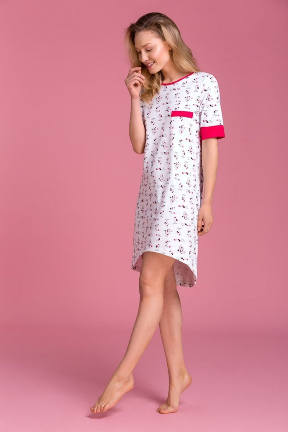 Оригинальная женская сорочка с удлиненной задней частью (Размер: S) (Цвет: белый с красным)