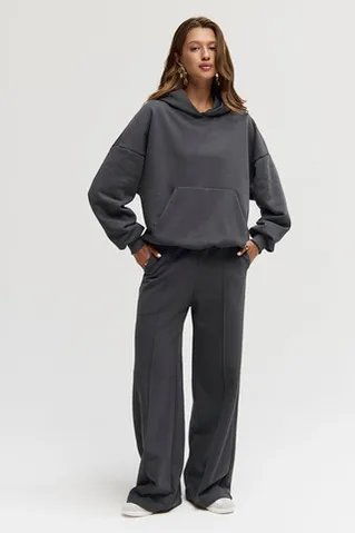 Худи свободного кроя из премиум футера цвета антрацит