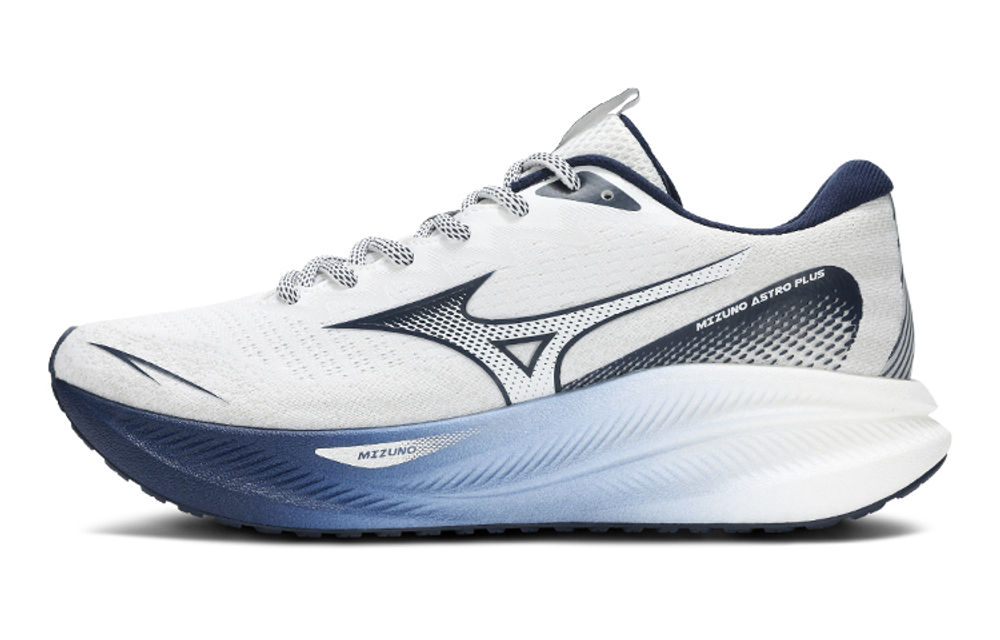 Mizuno Astro Plus lightweight, increased cushioning fabric, shock absorption, non-slip, breathable, rebound, low-cut casual running shoes for men and women with the same deep blue color scheme