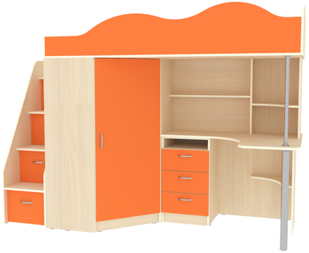 Кровать-чердак КарИВи Пионер  Дуб Молочный Оранжевый