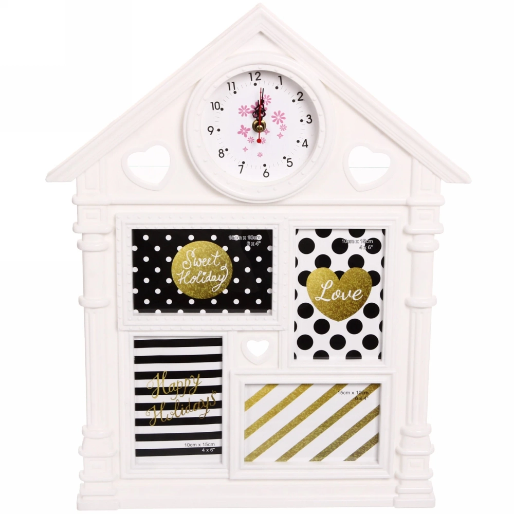 Фоторамка-коллаж с часами 52*42см «Дом» цвет белый, на 4 фото, пластик