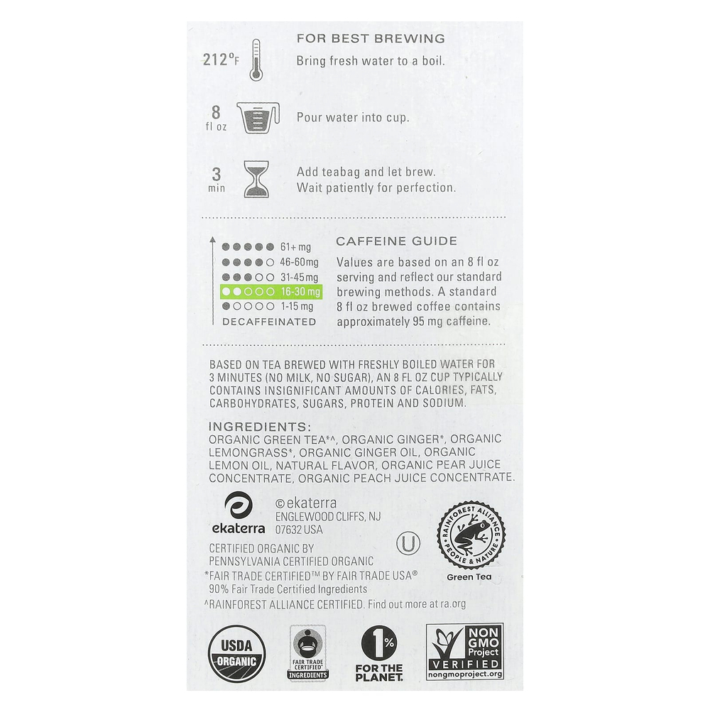 TAZO, Regenerative, зеленый чай, органический зеленый имбирь, 16 чайных пакетиков, 35 г (1,23 унции)